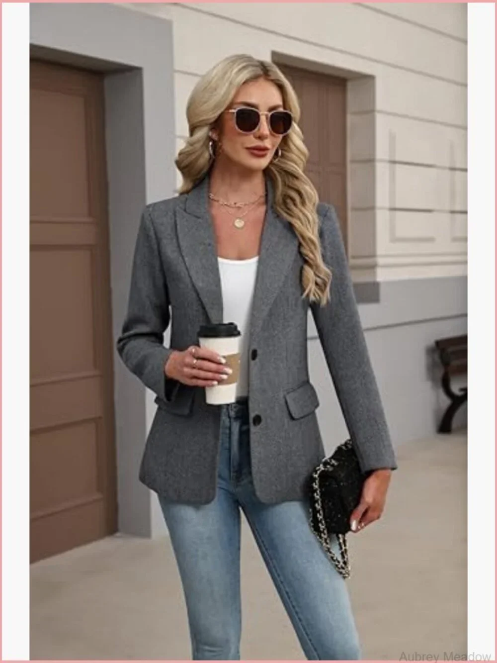 Wool Plaid Blazer Lapel Collar Long Sleeve 2 Button Jacket Business Casual